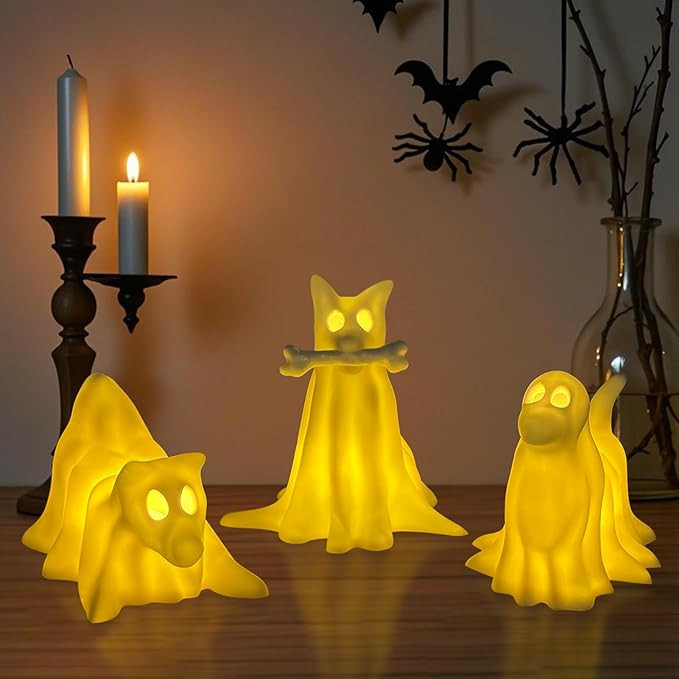 Light-Up Halloween Decorations, Set of 3 Draped Ghost Dog Figurines, Spooky Halloween Decorations... | Amazon (US)