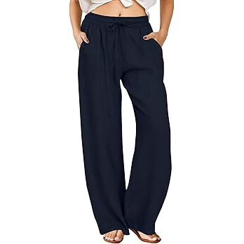 FireSwan Womens Palazzo Pants Casual Drawstring Flowy Pants Wide Leg Summer Beach Linen Trousers ... | Amazon (US)