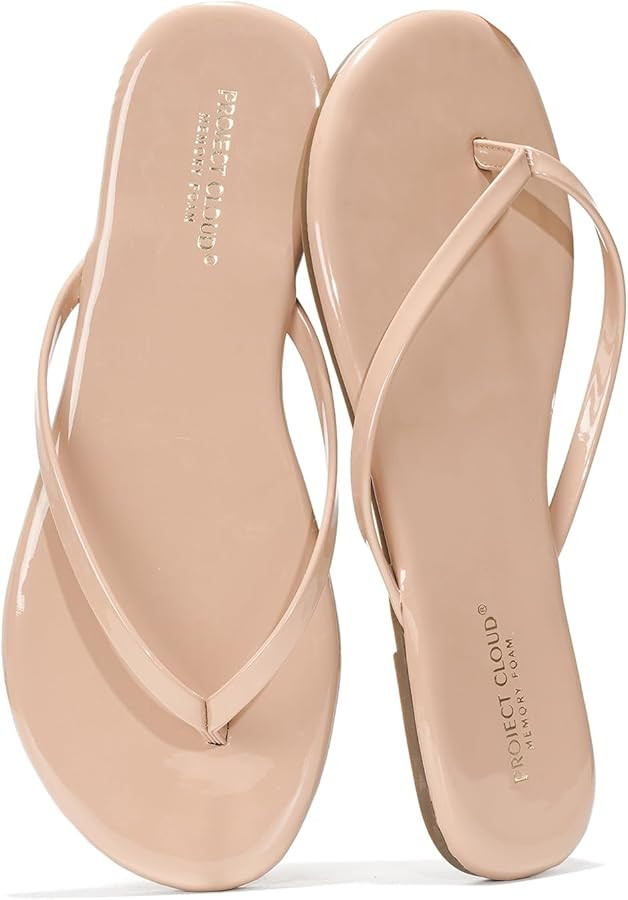 Project Cloud Flip Flops for Women - Memory Foam Flats Summer Sandals for Women 2025 - Vegan Leat... | Amazon (US)