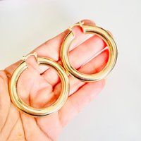 Chunky Gold Hoop Earrings, 18K Filled Thick Hoops, Simple Classic Modern Earrings | Etsy (US)