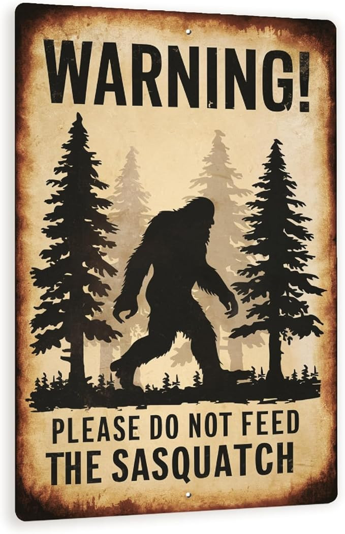 Rustic "Warning! Please Do Not Feed the Sasquatch" Sign - Vintage Style Bigfoot Decor with Weathe... | Amazon (US)