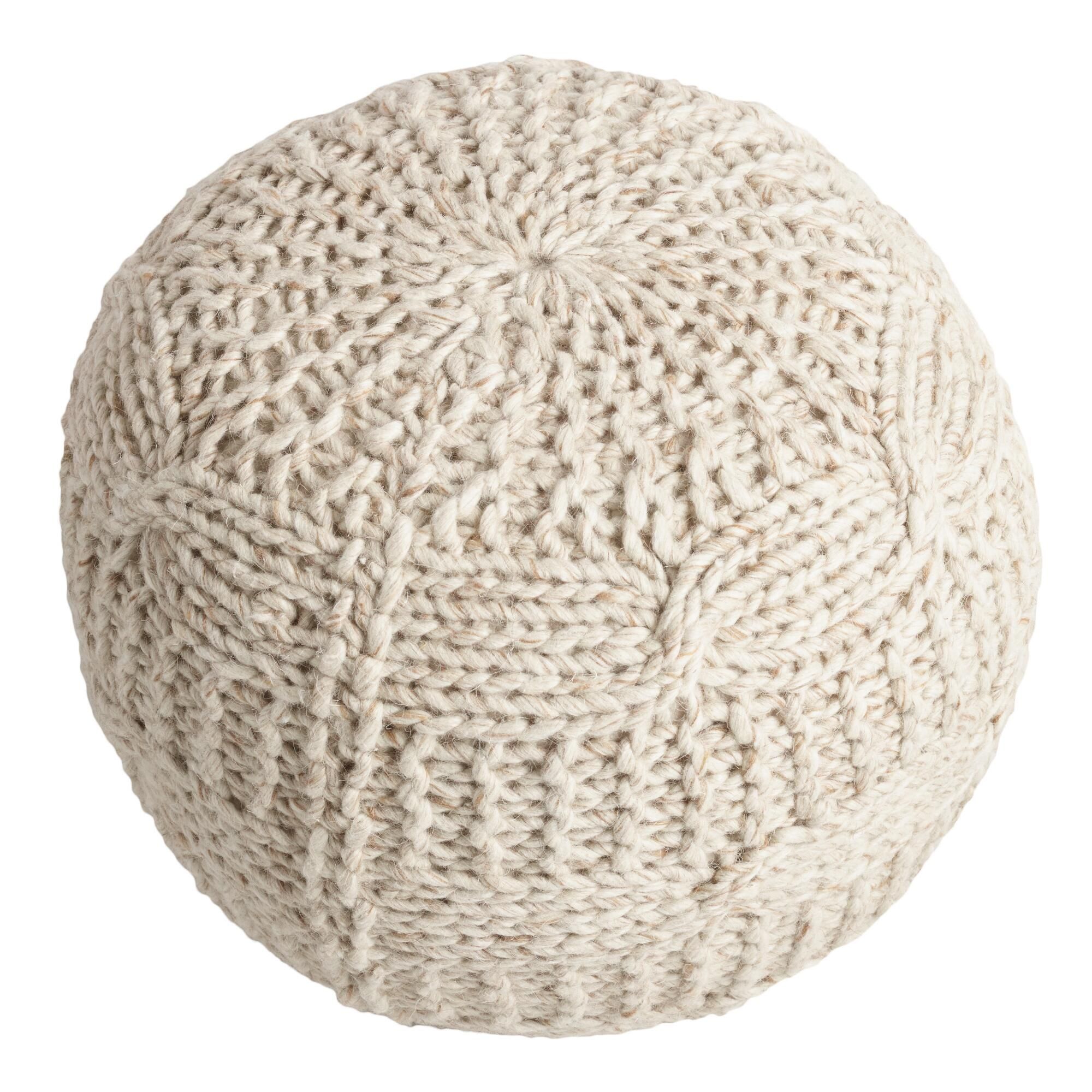 Taupe Heather Sweater Pouf: White - Wool by World Market | World Market