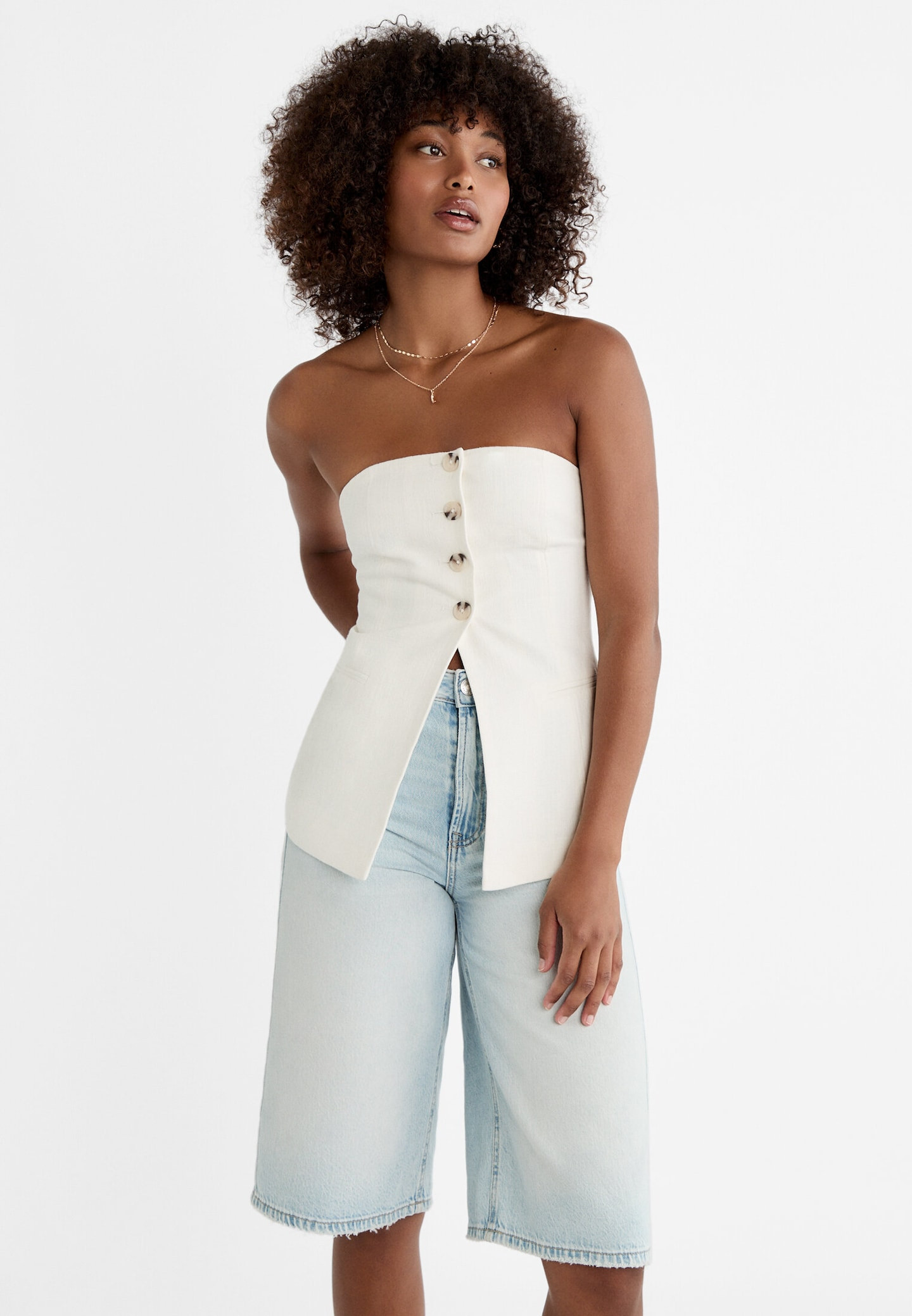 Buttoned bustier top - Women's Shirts & Blouses | Stradivarius United Kingdom | Stradivarius (UK)