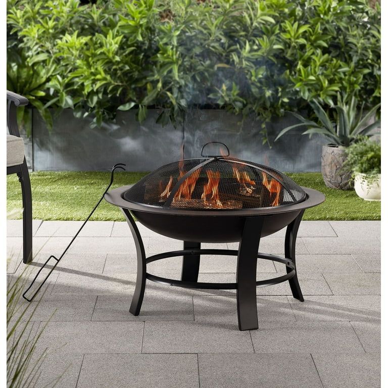 Mainstays 26" Metal Round Outdoor Wood-Burning Fire Pit | Walmart (US)