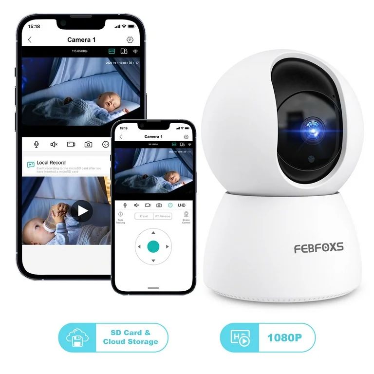Febfoxs Baby Monitor Security Camera, WiFi Indoor Camera, 360-Degree Smart 1080P Pet Camera for H... | Walmart (US)