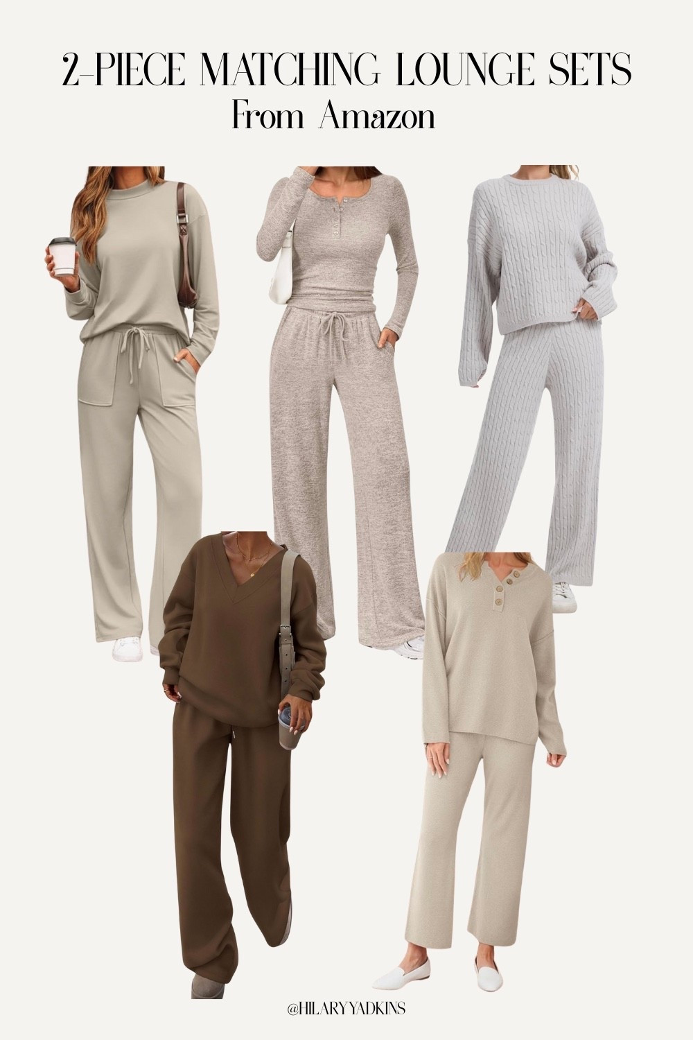 Matching lounge sets I’m loving 🤎
Cozy, cute, and all from Amazon — perfect for fall errands, travel days, or staying comfy at home.

#Loungewear #AmazonFinds #CozyOutfits #MatchingSet #FallStyle #ComfortFirst #CasualOutfits #WeekendStyle #AffordableFashion #NeutralOutfits #Amazon #2PieceSet #SweaterWeather #Winter

#LTKStyleTip #LTKSeasonal #LTKFindsUnder100
