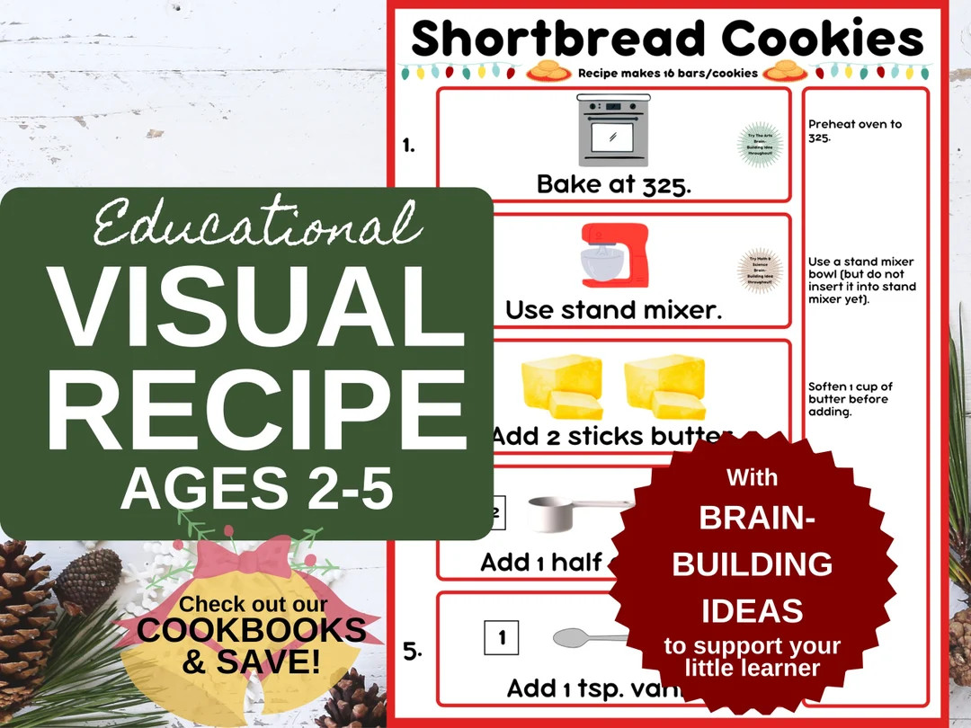 Shortbread Holiday Visual Recipe From Cookbook for Kids, Last Minute Christmas Gift, STEM Toy for... | Etsy (US)