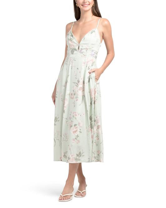 Linen Blend Dress With Scalloped Lace Trim And Crochet Lace Appliques | TJ Maxx