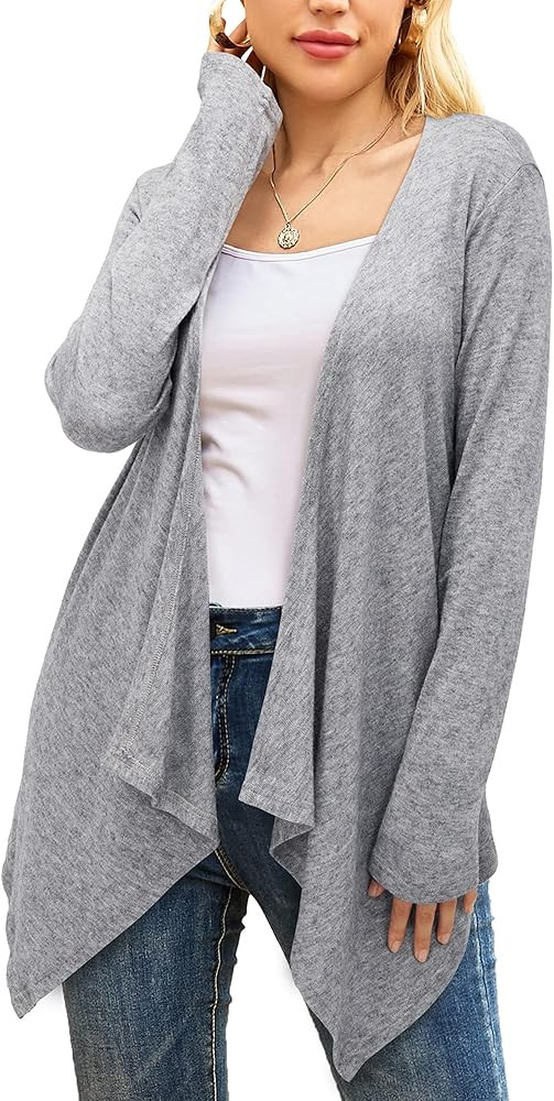OUGES Womens Long Sleeve Casual Open Front Draped High Low Knit Cardigan | Amazon (US)