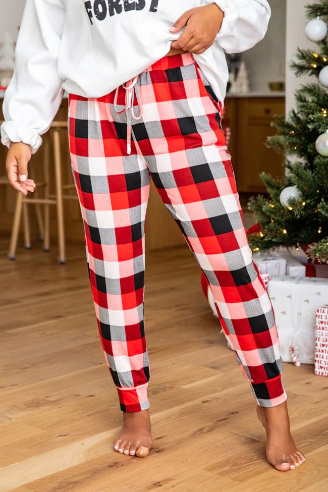 Remarkable Kiss Red/Black Plaid Lounge Joggers | Pink Lily