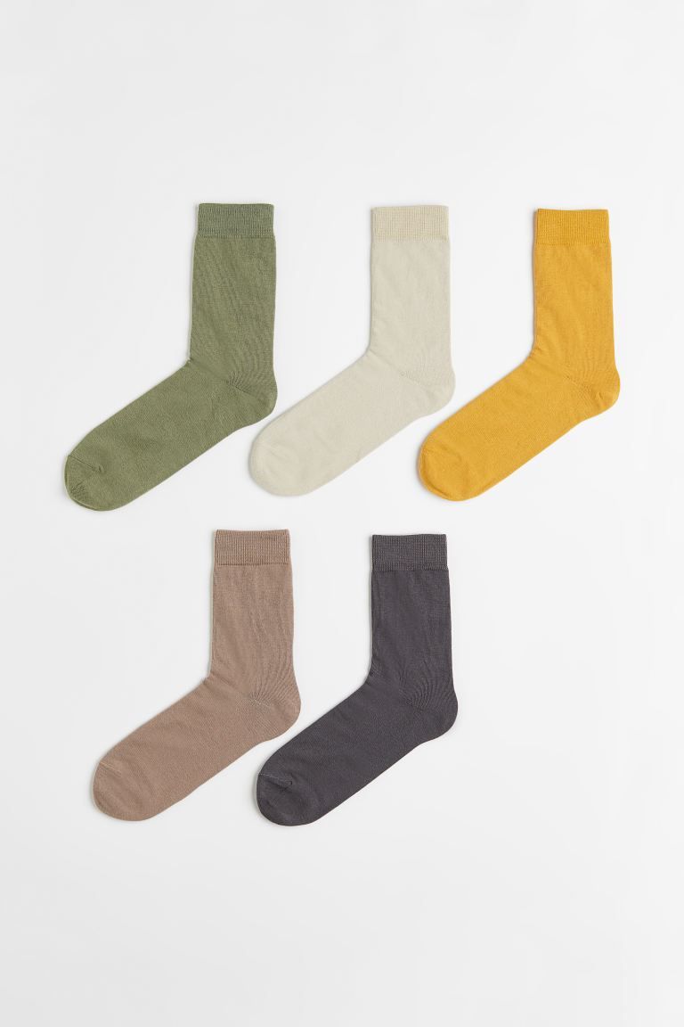 5-pack Socks - Khaki green/Light beige - Men | H&M US | H&M (US)