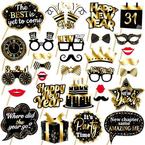 New Year 2026 Photo Booth Props Happy New Year Party Supplies 33PCS New Years Theme Favors Decor ... | Amazon (US)