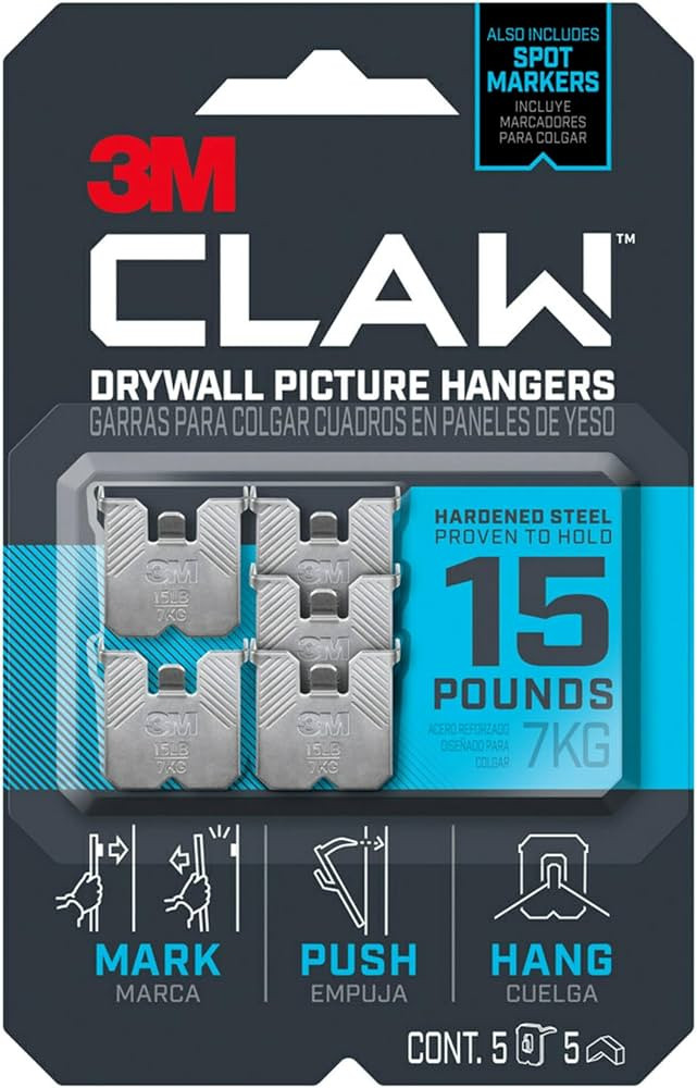 3PH15M-5ES Claw Drywall Picture Hangers & Markers, Holds 15-Lbs, 5-Pk. - Quantity 1 | Amazon (US)