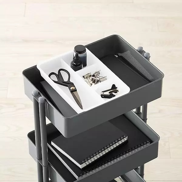 White 3-Tier Rolling Cart Sliding Organizer Tray | The Container Store