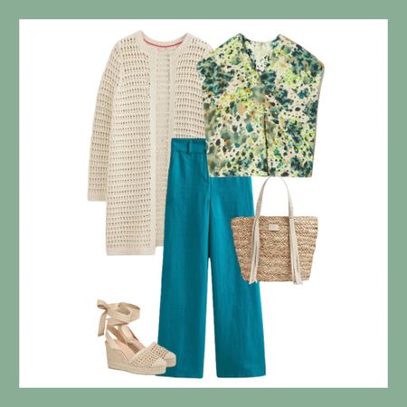 Spring linen trousers mixed with silk and on trend crochet knit. 

#LTKeurope #LTKstyletip #LTKSeasonal