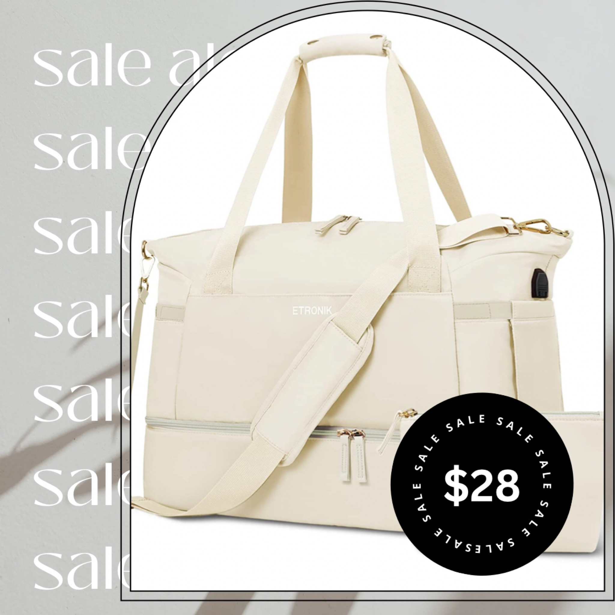 Carry on bag, gym bag, weekender bag, my favorite travel bag is ON SALE for only $28! Packing bag for flying, weekend travel, & more is great with this! Compartment for two pair of shoes with protective covers, accessory bag, usb charging, vented, pretty gold hardware, and it wipes off! Travel bag ✔️

#LTKunder50 #LTKsalealert #LTKtravel