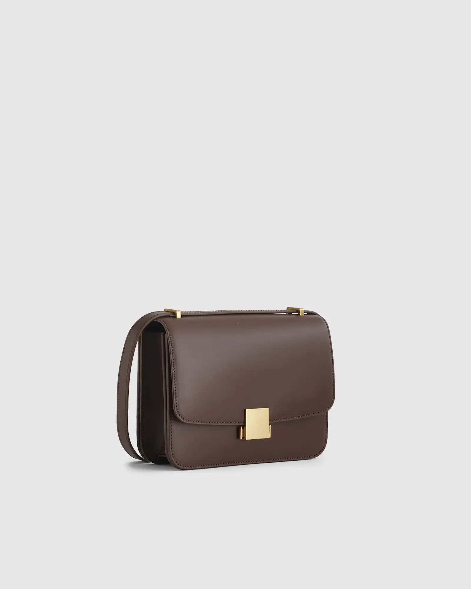 Italian Leather Box Shoulder Bag in Dark Brown | Quince