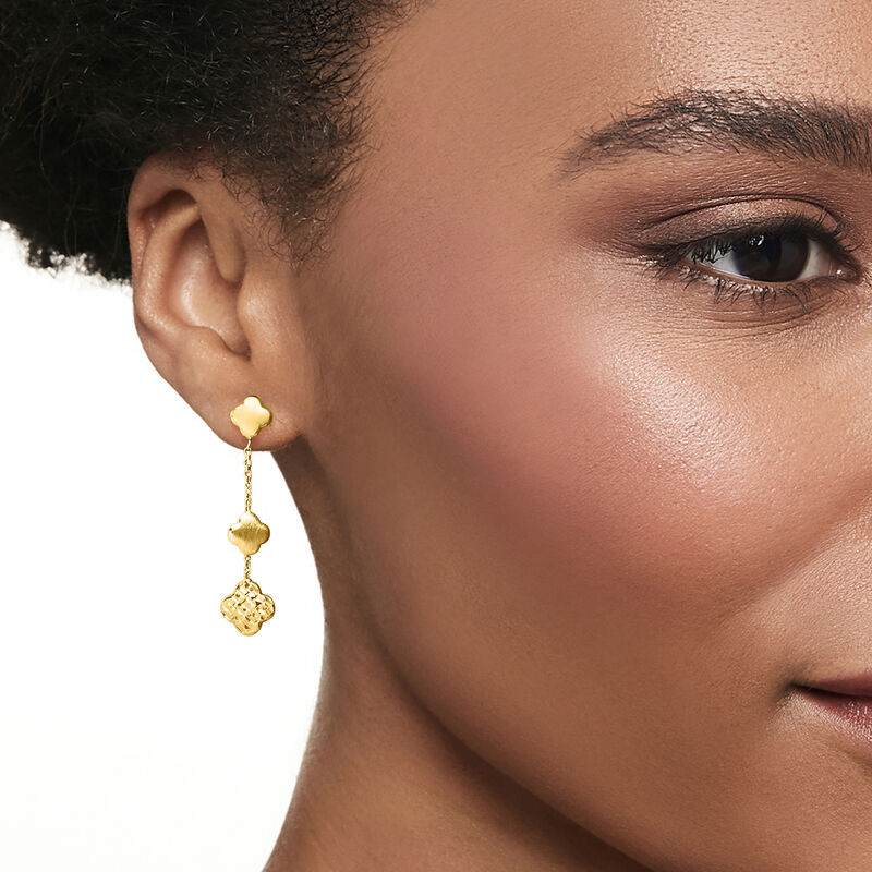 Italian 14kt Yellow Gold Clover Drop Earrings | Ross-Simons
