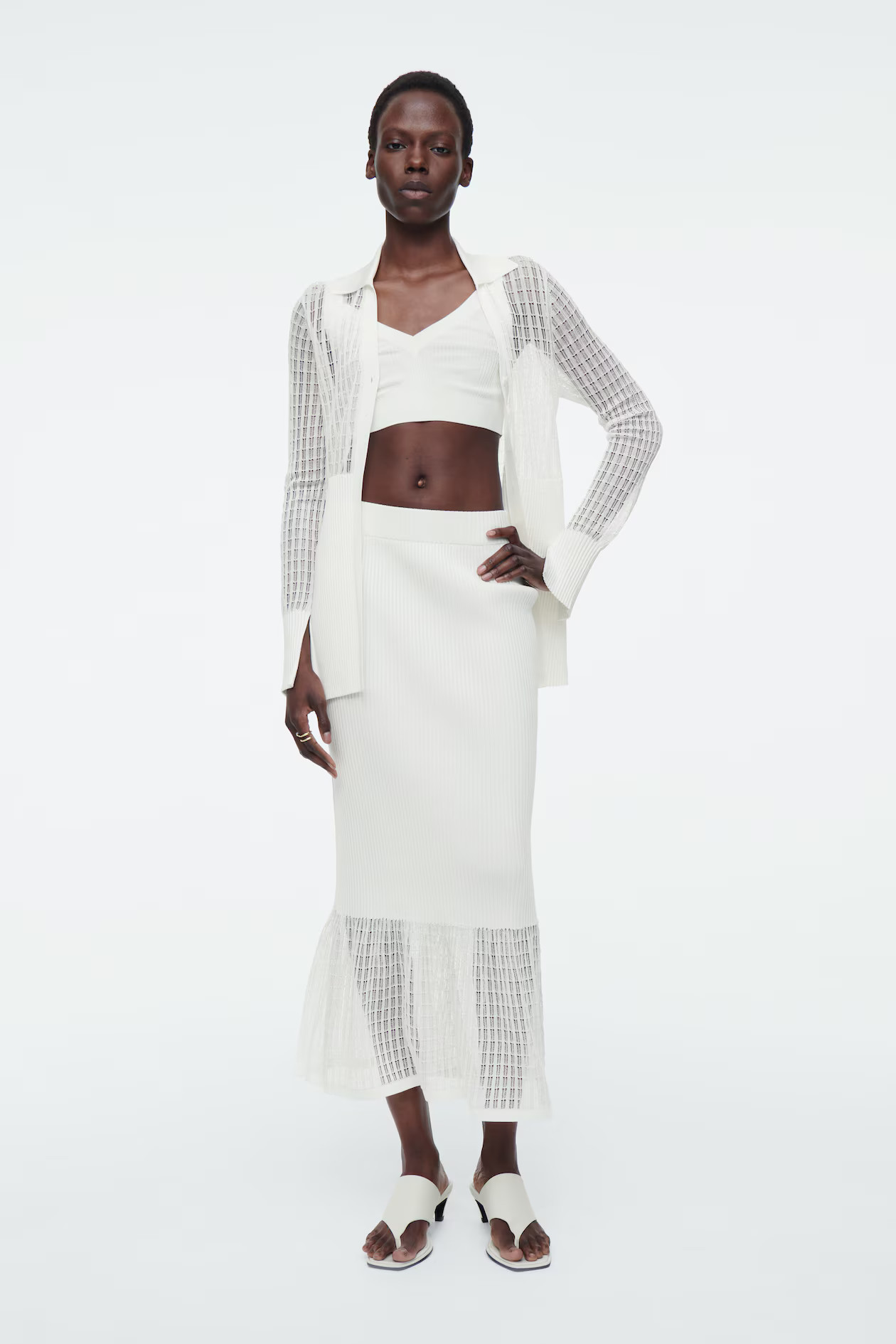 LACE-STITCH RIBBED-KNIT MIDI SKIRT - IVORY | COS UK