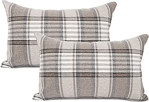 YOUR SMILE Set of 2 Retro Farmhouse Outdoor/Indoor Buffalo Tartan Chequer Stripe Plaid Cotton Lin... | Amazon (US)