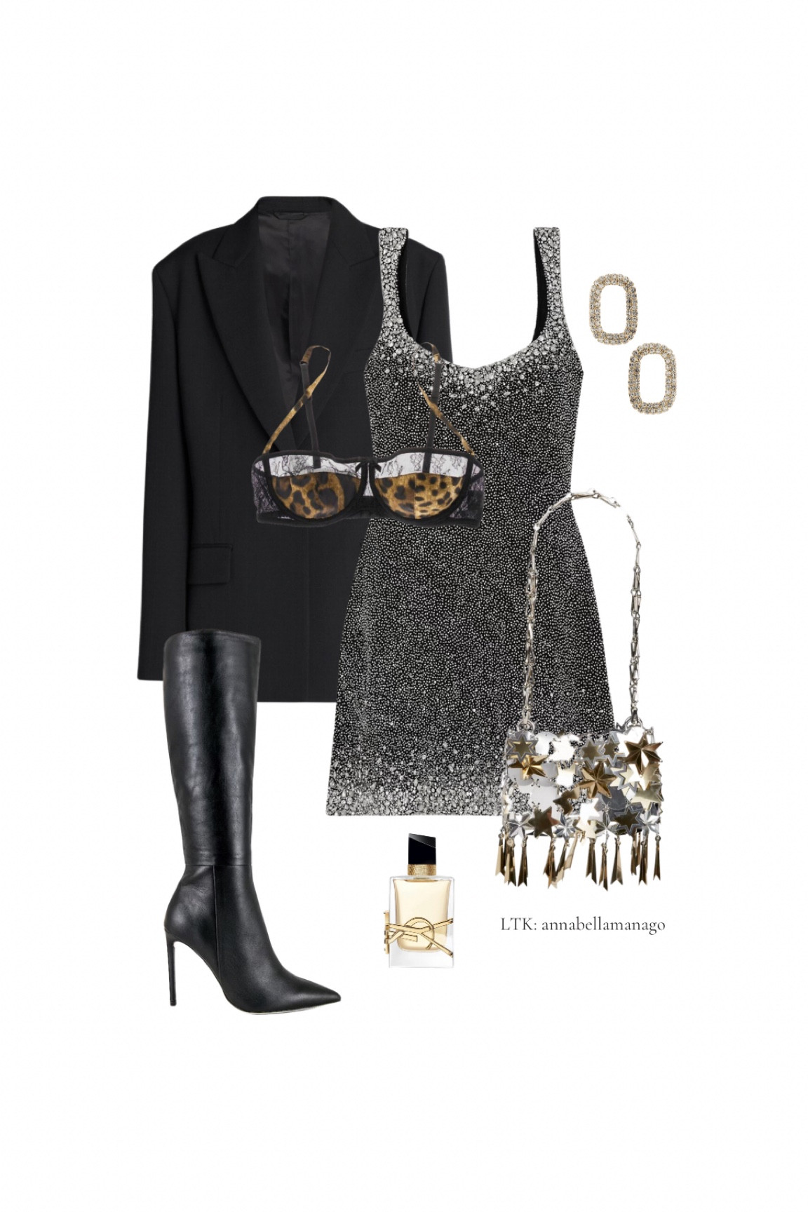 NYE outfit 🪩✨ A sparkly dress with a blazer thrown on top can elevate any look. Paired with high knee boots and a start bag? You’re set!✨🥂#LTKHoliday

#LTKparties #LTKstyletip