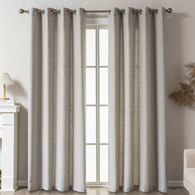 Awesome Home Linen Blend Solid Tone on Tone Novelty Stripe Grommet Room Darkening Curtains Pair, 52"Wx 96"L, Light Grey | Target