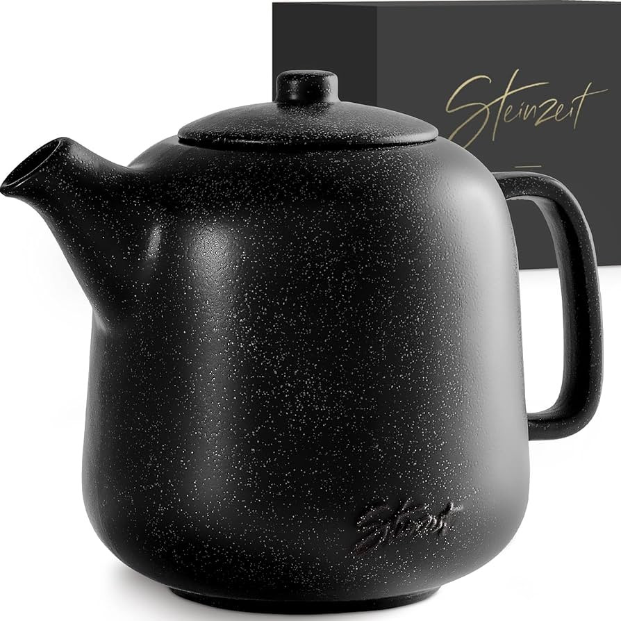 Steinzeit Design Tea Pot (44 oz) - Premium Ceramic Teapot with Infuser for Loose Tea - Black Teap... | Amazon (US)