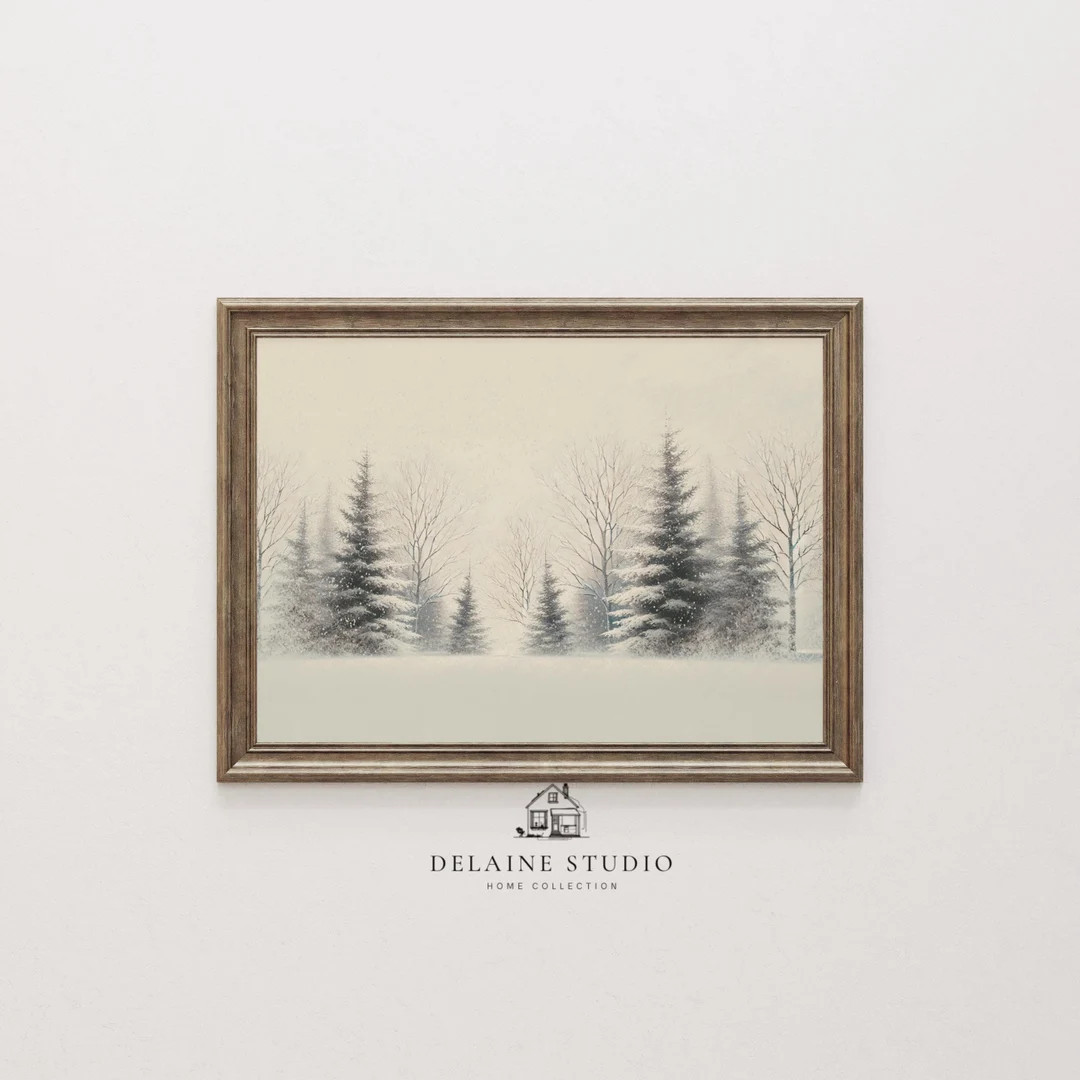 Minimalist Winter Art Print | Neutral Tones Sketch | Scandinavian Nature Wall Art | Modern Abstra... | Etsy (US)