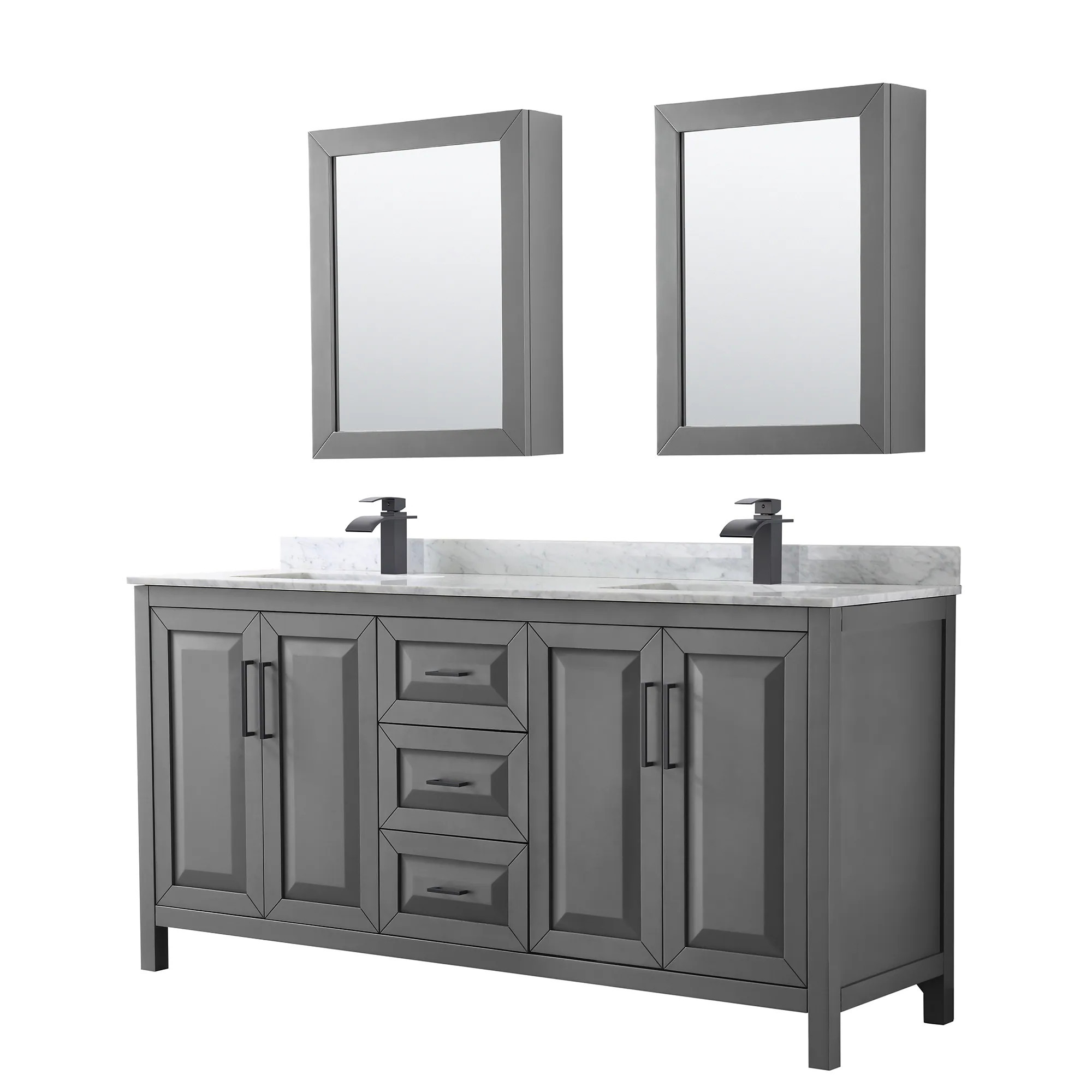 Wyndham Collection Daria 72-in Dark Gray with Matte Black Trim Undermount Double Sink Bathroom Vanity with White Carrara Marble Natural Marble Top | Lowe's