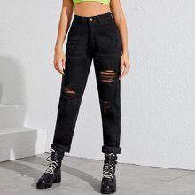 Black Wash Ripped Jeans | SHEIN