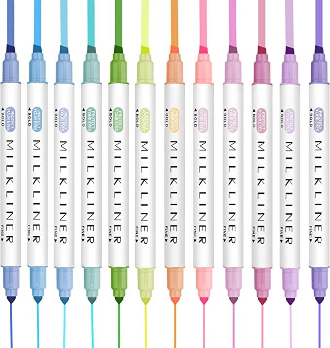 Double Highlighters Pens Assorted Colors, 12 Colors Broad and Fine Tips Highlighter Pastel Marker... | Amazon (US)