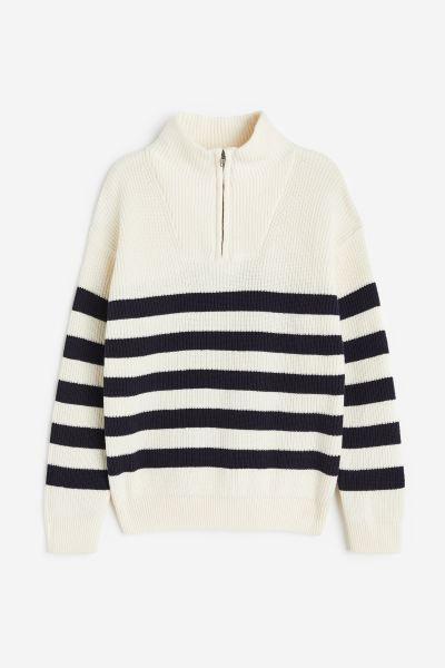 Rib-knit Half-zip Sweater - Natural white/striped - Kids | H&M US | H&M (US + CA)