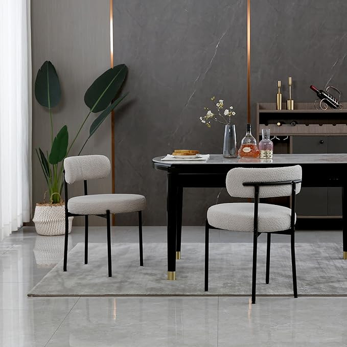 Light Grey Dining Chairs Set of 2 Round Upholstered Boucle Dining Room Chairs Mid-Century Modern ... | Amazon (US)