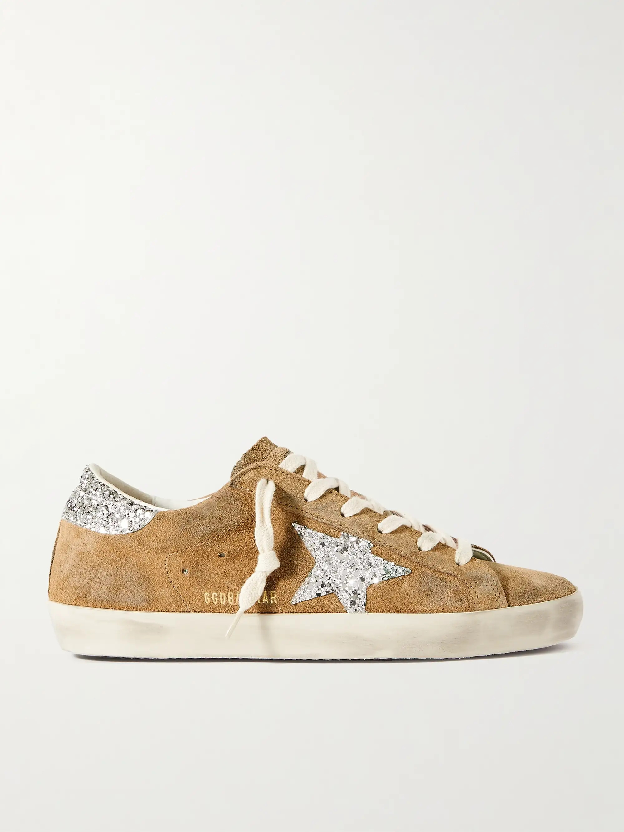 Super-Star distressed glittered leather-trimmed suede sneakers | NET-A-PORTER APAC