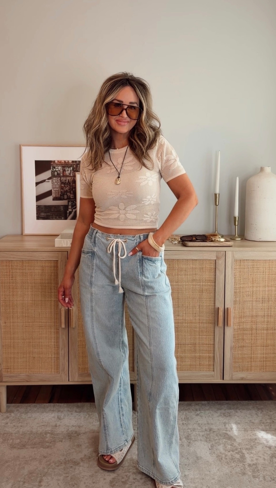 40% off with LEANN40, if expired use LEANN35 easy simple spring outfit! size S top (slight see through you can wear a cami underneath) size M jeans. love these! the style is so cute would be perfect with any tank for spring/summer. waist tie detail + stretchy waist. spring outfit, summer outfit, vici @VICI 

#LTKootd