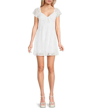 Lace Flutter Sleeve Tie Front Mini Dress | Dillard's