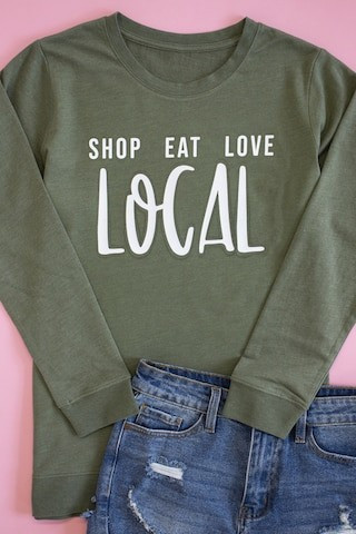 Shop Eat Love Local City Green Graphic Terry Sweatshirt | The Pink Lily Boutique