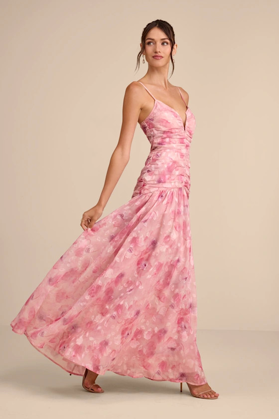 Payton Pink Floral Burnout Drop Waist Maxi Dress | Bridesmaid Dress | Bridesmaid Dresses | Lulus