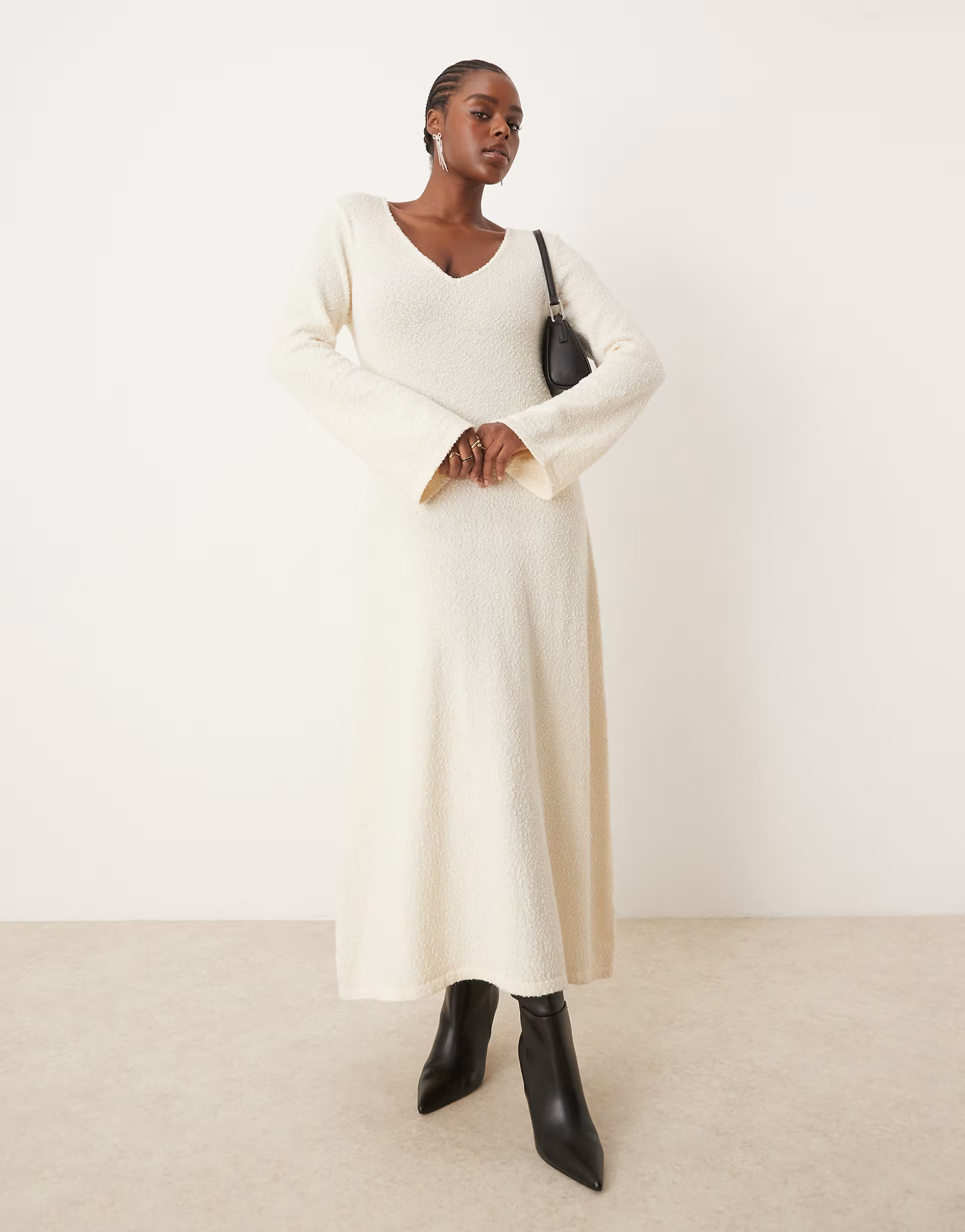 Pretty Lavish Curve boucle knit midaxi dress in cream | ASOS (Global)