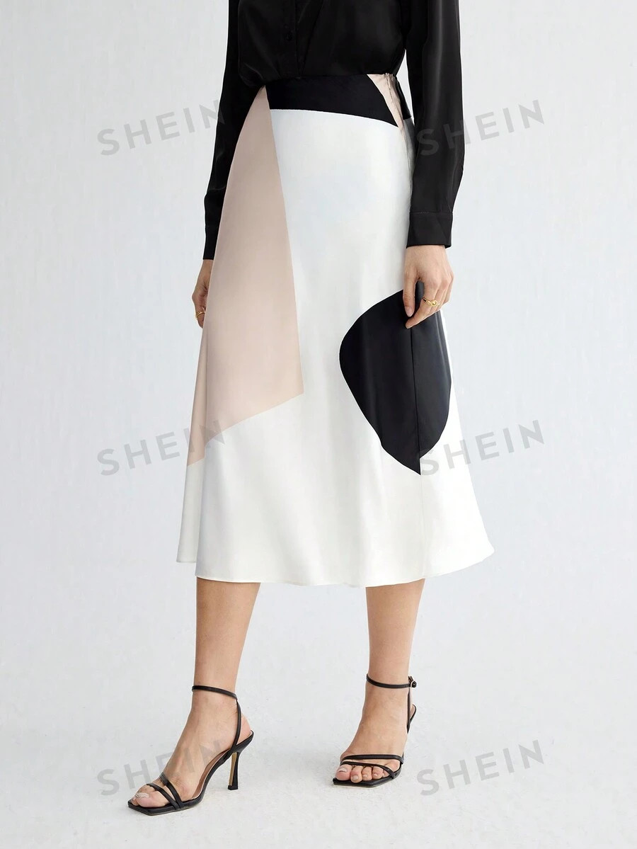 SHEIN BIZwear Women's Color Block Skirt | SHEIN