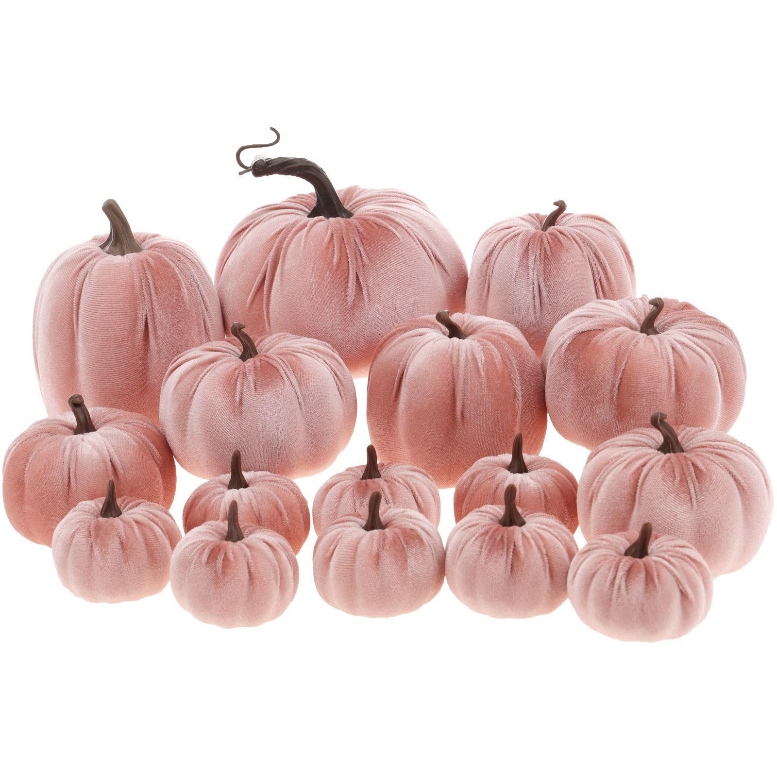 16 Pcs Light Pink Velvet Pumpkins Halloween Assorted Faux Velvet Pumpkins Set Handmade Artificial... | Amazon (US)