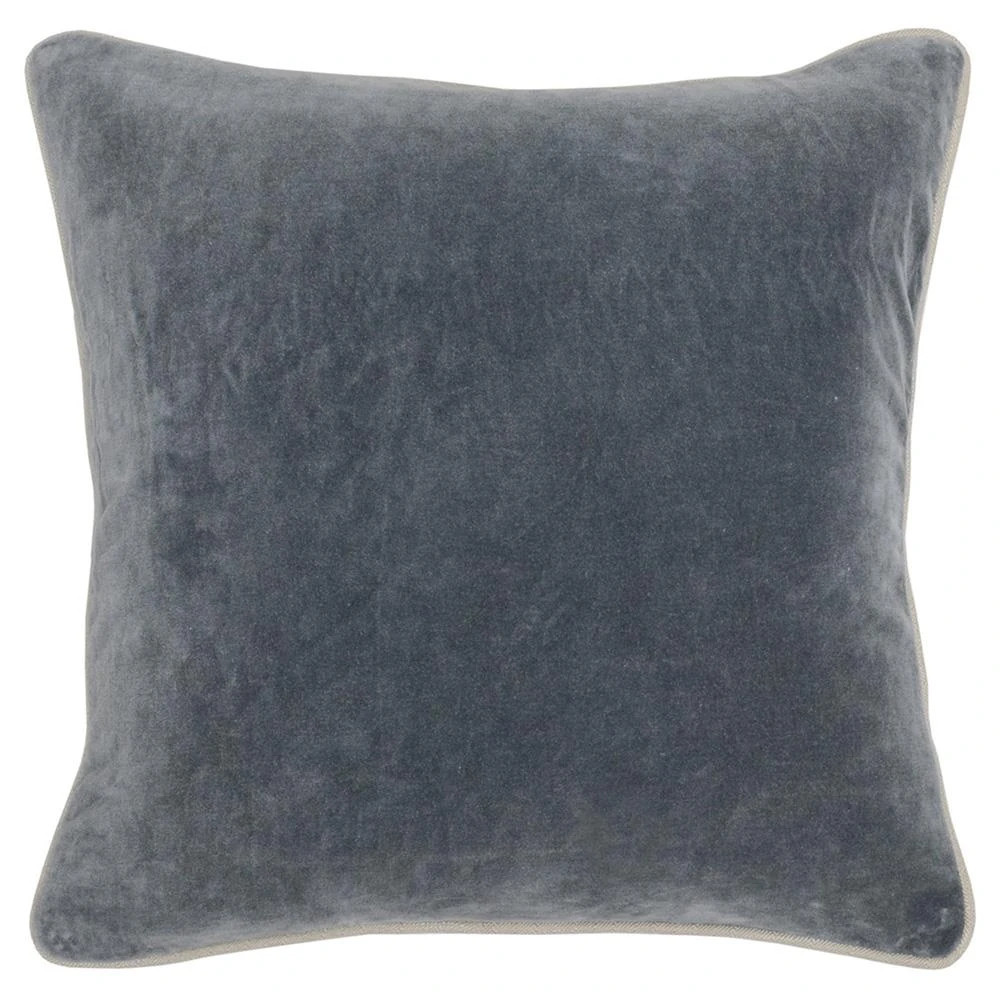 Karen Mid Century Modern Natural Piping Grey Velvet Throw Pillow - 18x18 | Kathy Kuo Home