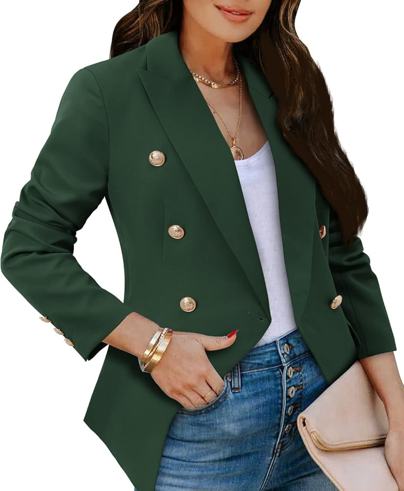 CRAZY GRID Womens Casual Blazer Jacket Gold Button Long Sleeve Work 0ffice Blazer Lapel Open Fron... | Amazon (US)