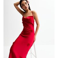 Women's Red Corsage Applique Satin Midi Dress New Look | New Look (UK)