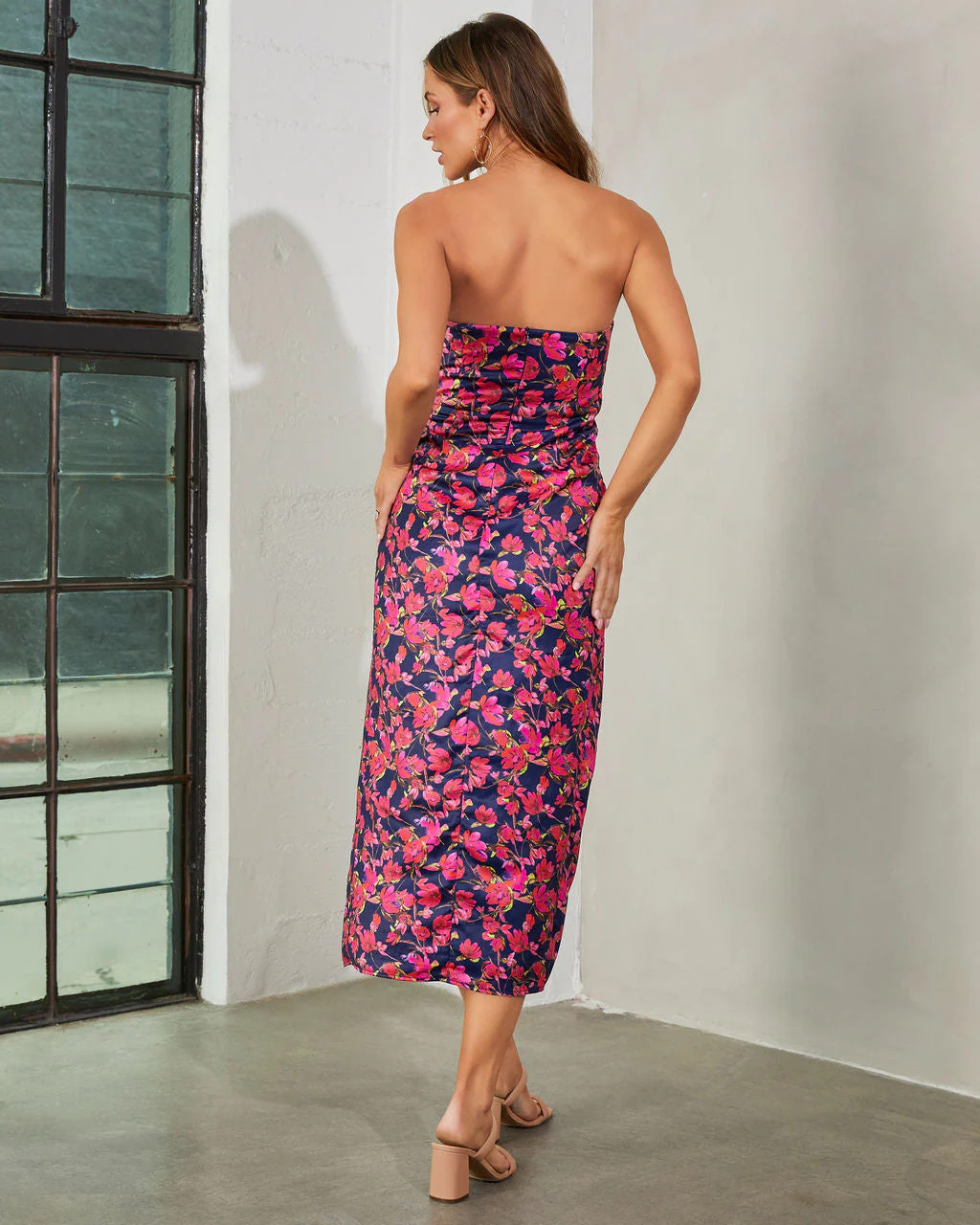 Lovestruck Satin Strapless Floral Midi Dress | VICI