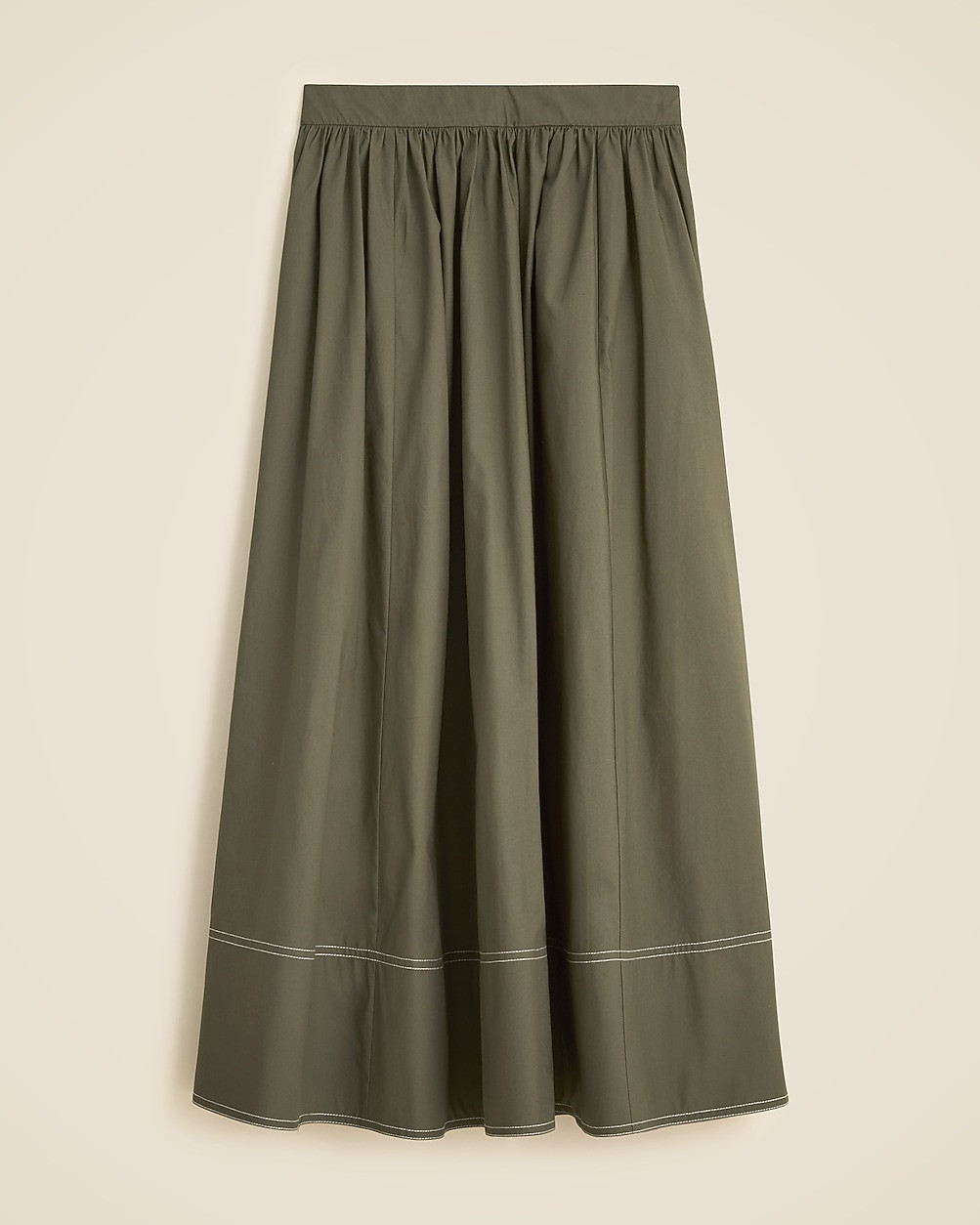 Contrast-stitch midi skirt in cotton poplin | J. Crew US
