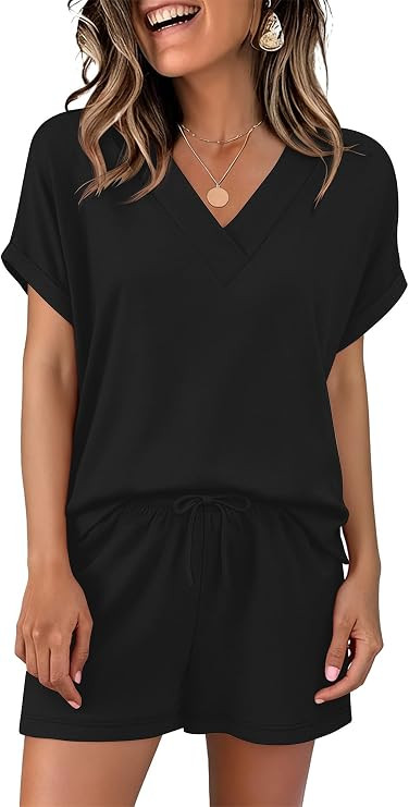 ANRABESS Women Summer Two Piece Lounge Sets Top Matching Shorts Pajama Set 2026 Spring Casual Out... | Amazon (US)