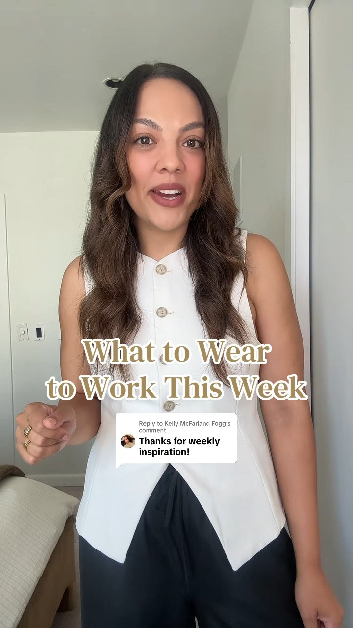 Here is what you can wear to work this week!

Monday:
-Aritzia black linen pants, I have a size large.
-Aritzia white tailored vest top, I have a size 10.
-Madewell brown woven flats.
-Ganni leopard print tote bag.

Tuesday:
-Quince black linen top, I have a size medium.
-Marshalls floral midi skirt, similar options linked.
-Gold sling-backs, similar options linked.
-Madewell black leather tote bag.

Wednesday:
-Dissh beige wide leg linen trousers, similar option linked.
-Zara black sleeveless top, similar options linked.
-Aritzia black belt.

Thursday:
-Aritzia brown polka dot dress, I have a size medium. 
-Sézane chartreuse jacket, I have a size 10. 
-Brown kitten heels. 

Friday:
-Butter yellow button up top, similar options linked.
-Old Navy low rise baggy wide leg jeans, medium wash, I have a size 8 long.

#LTKsummer #LTKworkwear #LTKstyletip