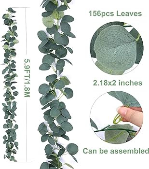 FUGZAUD 2 Pack Artificial Eucalyptus Garland Faux Silk Leaf Silver Dollar Eucalyptus Leaves Vines... | Amazon (US)