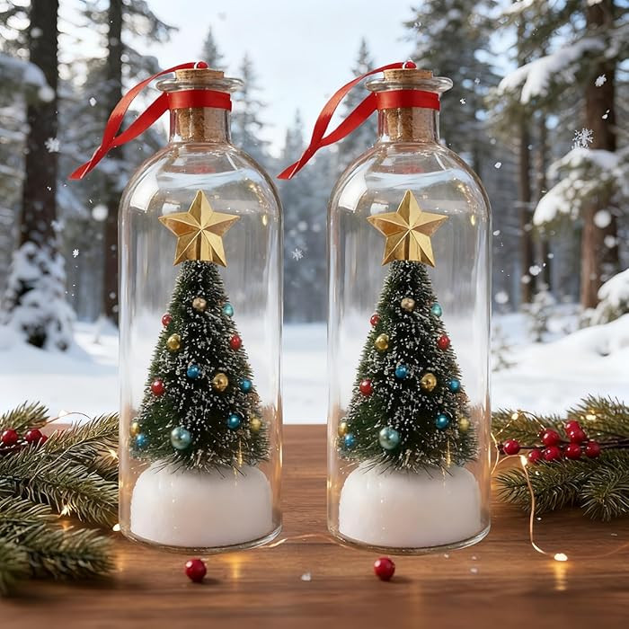 Glass Christmas Tree Message in a Bottle, Voice Recording Ornament, Nostalgic Snowy Scene in Bott... | Amazon (US)